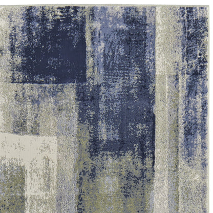 9' X 12' Blue Green And Ivory Abstract Power Loom Distressed Area Rug