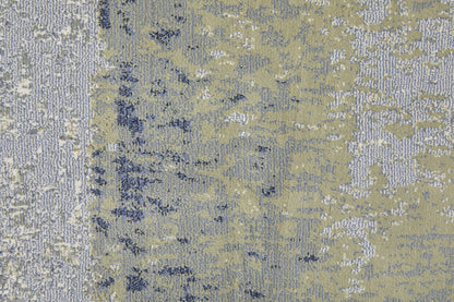 9' X 12' Blue Green And Ivory Abstract Power Loom Distressed Area Rug