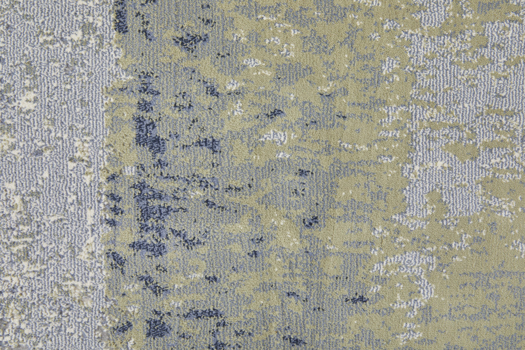 9' X 12' Blue Green And Ivory Abstract Power Loom Distressed Area Rug