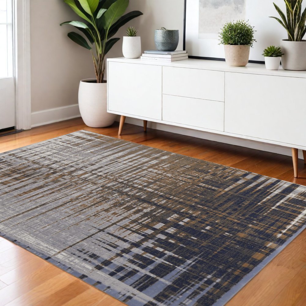 4' X 6' Blue Orange And Gray Abstract Area Rug