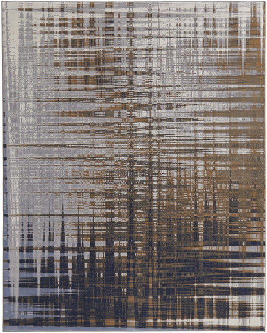 8' X 10' Blue Orange And Gray Abstract Area Rug