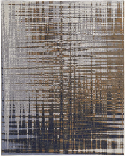8' Blue Orange And Gray Abstract Power Loom Runner Rug