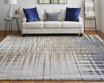 8' Blue Orange And Gray Abstract Power Loom Runner Rug