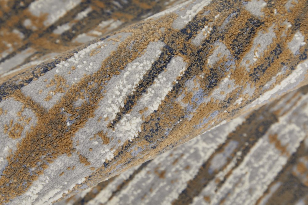 5' X 8' Blue Orange And Gray Abstract Area Rug