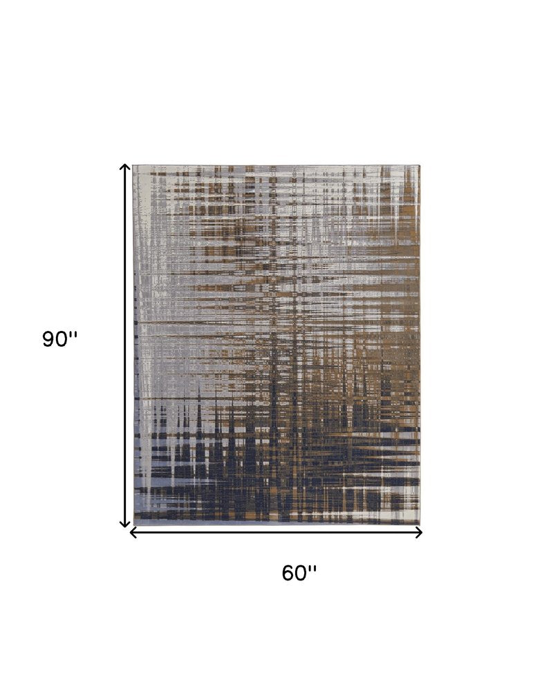 5' X 8' Blue Orange And Gray Abstract Area Rug