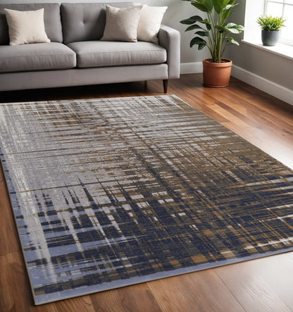 8' Blue Orange And Gray Abstract Power Loom Runner Rug