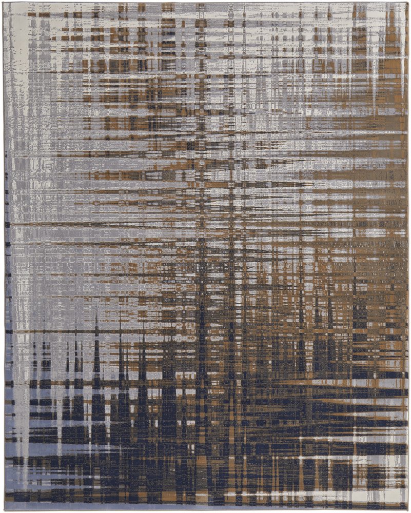 5' X 8' Blue Orange And Gray Abstract Area Rug
