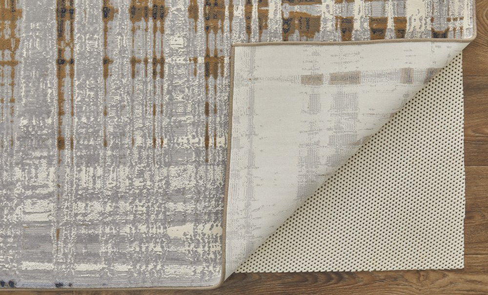 8' Blue Orange And Gray Abstract Power Loom Runner Rug