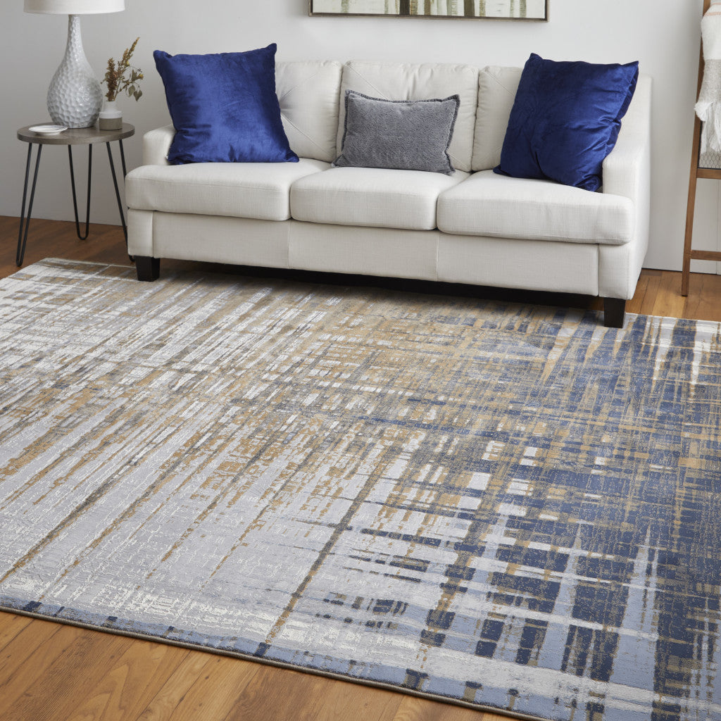 2' X 3' Blue Orange And Gray Abstract Power Loom Area Rug