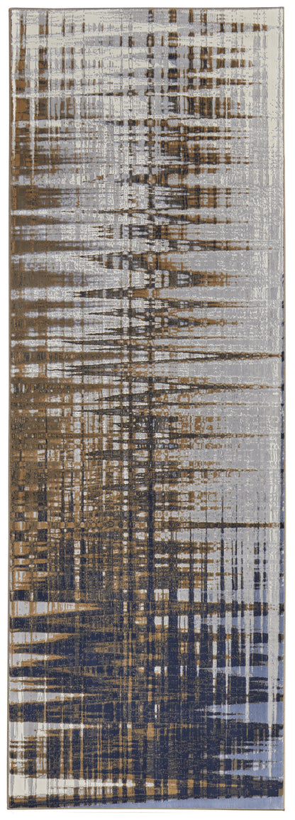 2' X 3' Blue Orange And Gray Abstract Power Loom Area Rug