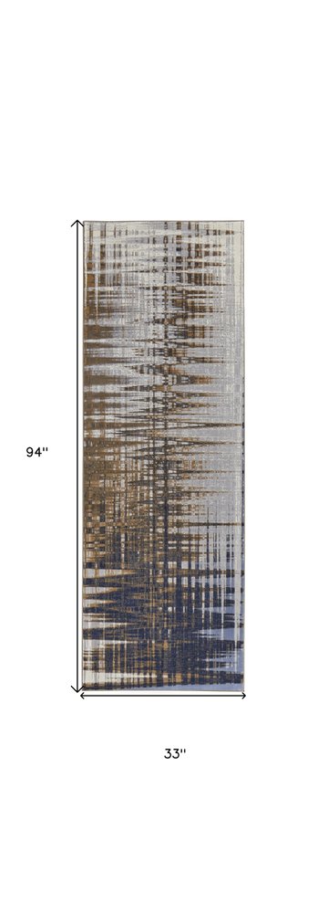 8' Blue Orange And Gray Abstract Power Loom Runner Rug