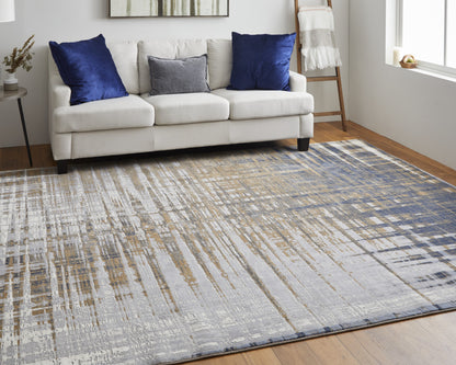 2' X 3' Blue Orange And Gray Abstract Power Loom Area Rug