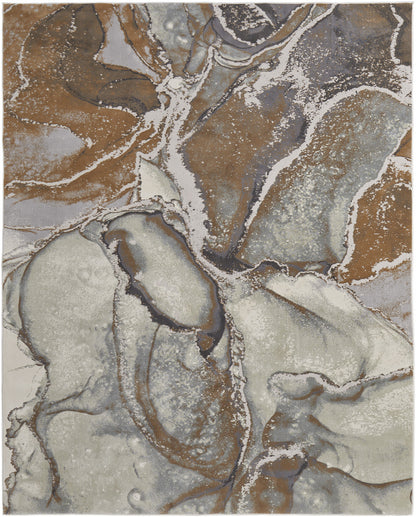 8' X 10' Gray and Brown Marble Power Loom Area Rug