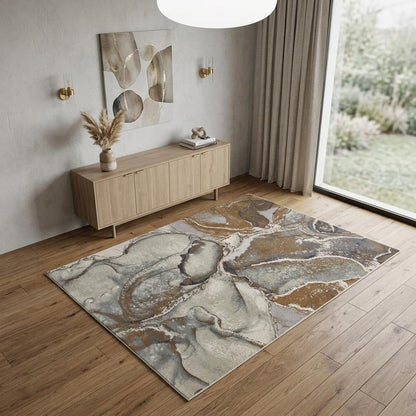 8' X 10' Gray and Brown Marble Power Loom Area Rug