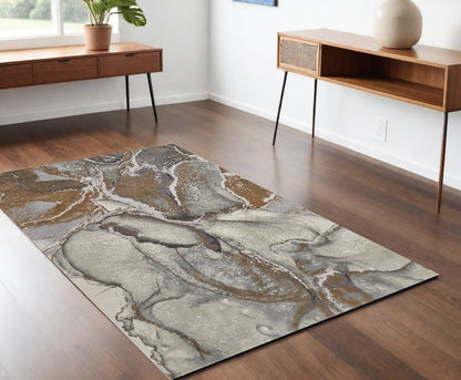 4' X 6' Gray and Brown Marble Power Loom Area Rug