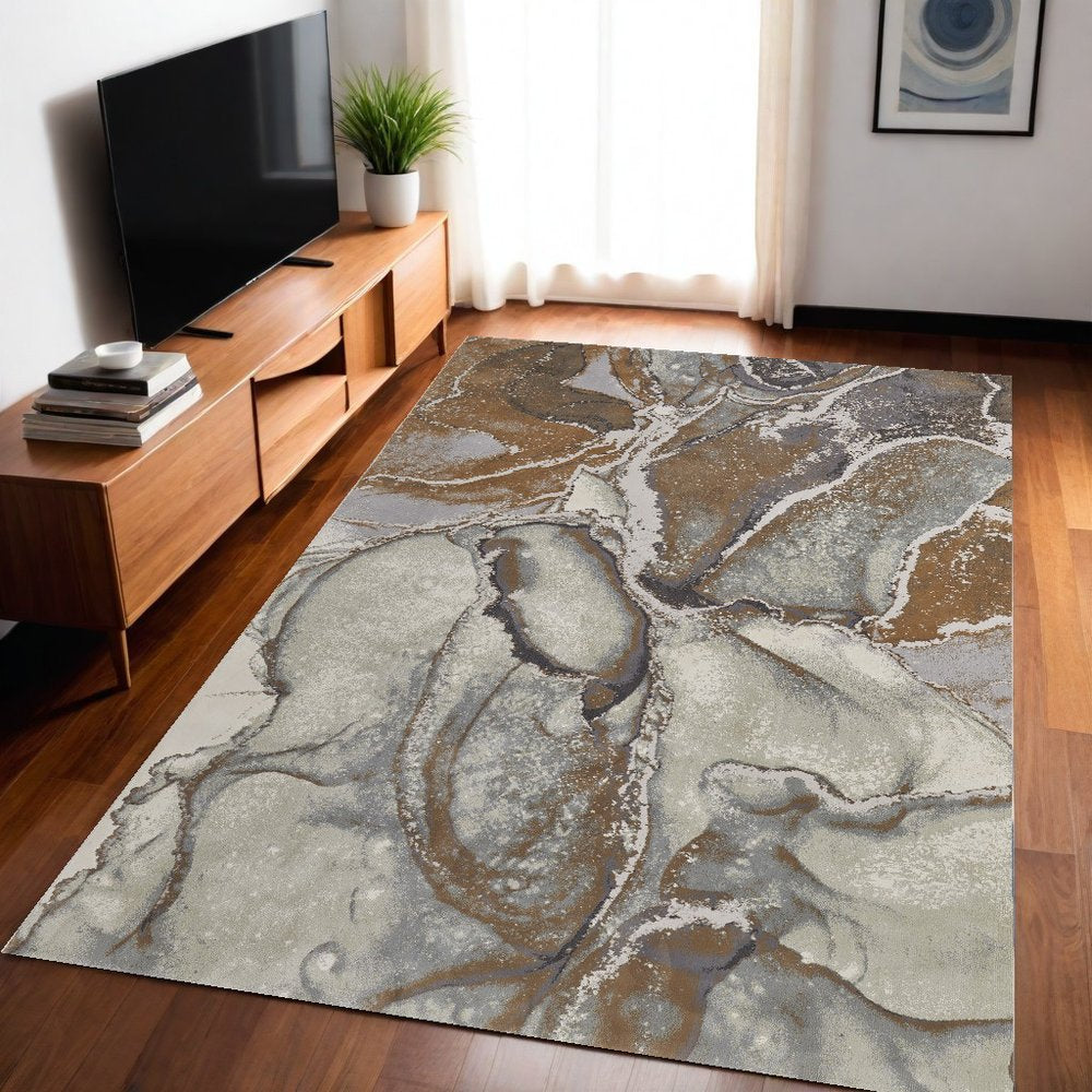 4' X 6' Gray and Brown Marble Power Loom Area Rug