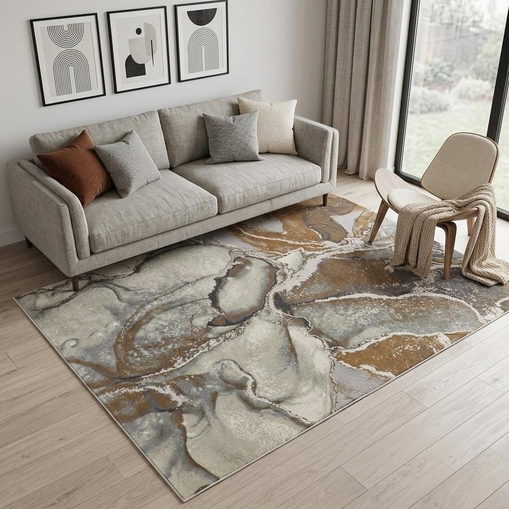 8' X 10' Gray and Brown Marble Power Loom Area Rug