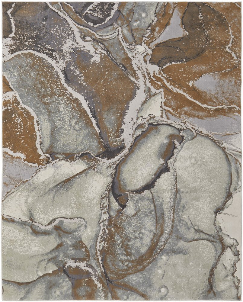 4' X 6' Gray and Brown Marble Power Loom Area Rug