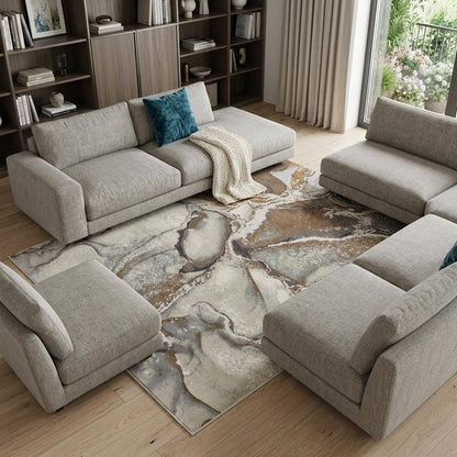 8' X 10' Gray and Brown Marble Power Loom Area Rug