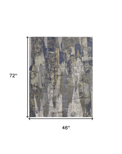 10' X 13' Brown Blue And Ivory Abstract Distressed Area Rug