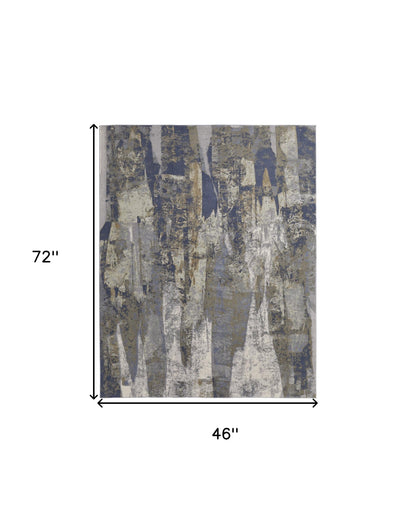 5' X 8' Blue and Ivory Abstract Power Loom Distressed Area Rug