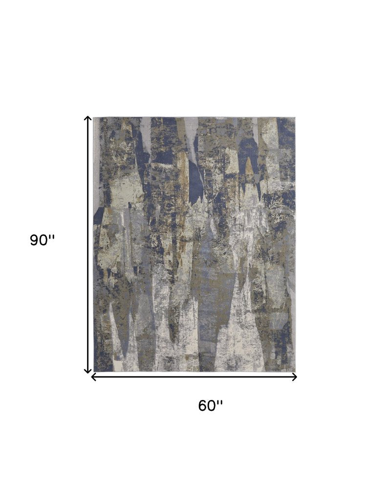2' X 3' Blue Gray And Tan Abstract Distressed Area Rug