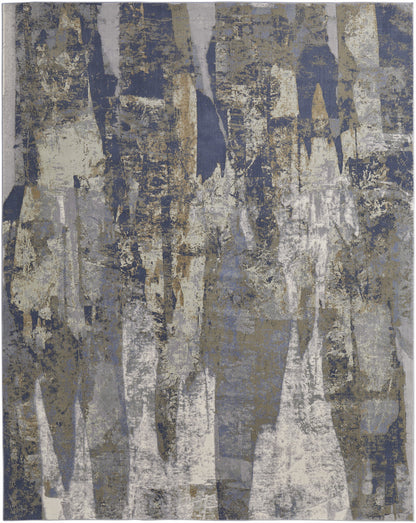 5' X 8' Blue and Ivory Abstract Power Loom Distressed Area Rug