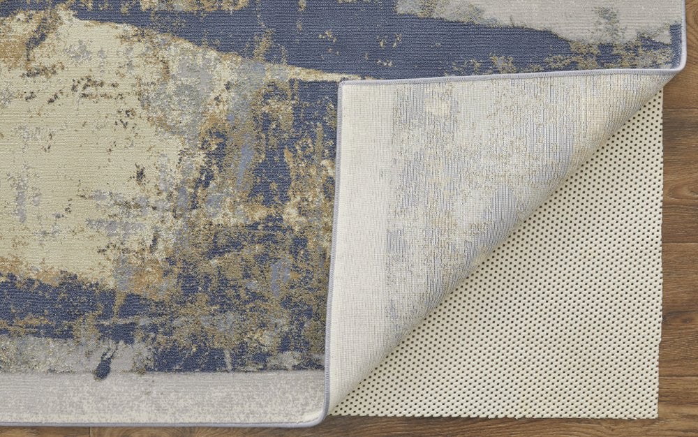 10' X 13' Brown Blue And Ivory Abstract Distressed Area Rug
