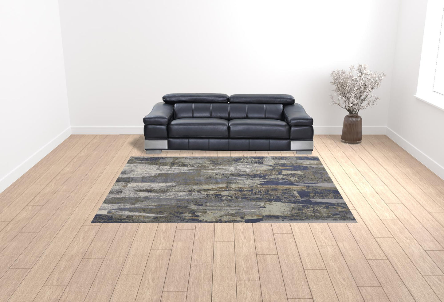 5' X 8' Blue Gray And Tan Abstract Power Loom Distressed Area Rug