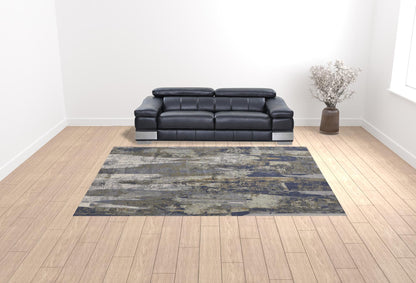 5' X 8' Blue Gray And Tan Abstract Power Loom Distressed Area Rug