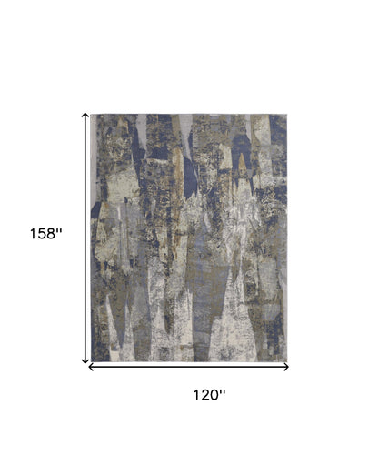 5' X 8' Blue Gray And Tan Abstract Power Loom Distressed Area Rug