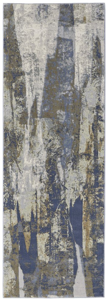 2' X 3' Blue Gray And Tan Abstract Distressed Area Rug