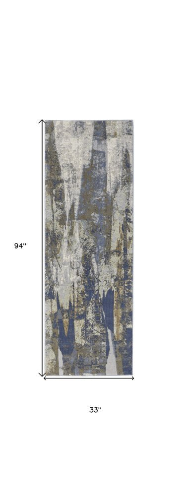 2' X 3' Blue Gray And Tan Abstract Distressed Area Rug