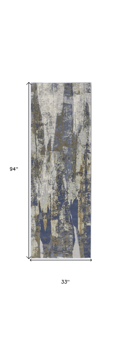 5' X 8' Blue and Ivory Abstract Power Loom Distressed Area Rug