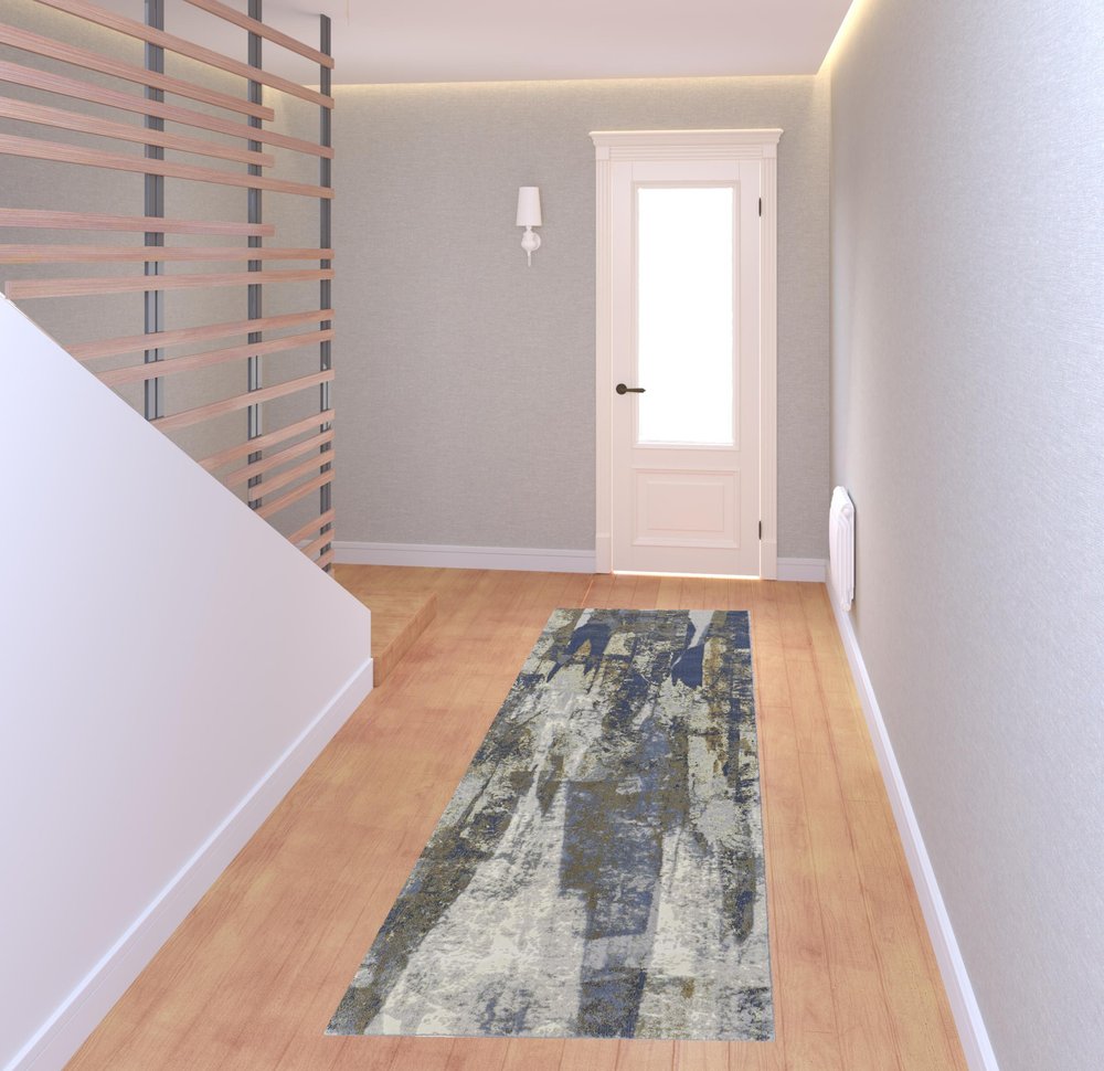 2' X 3' Blue Gray And Tan Abstract Distressed Area Rug