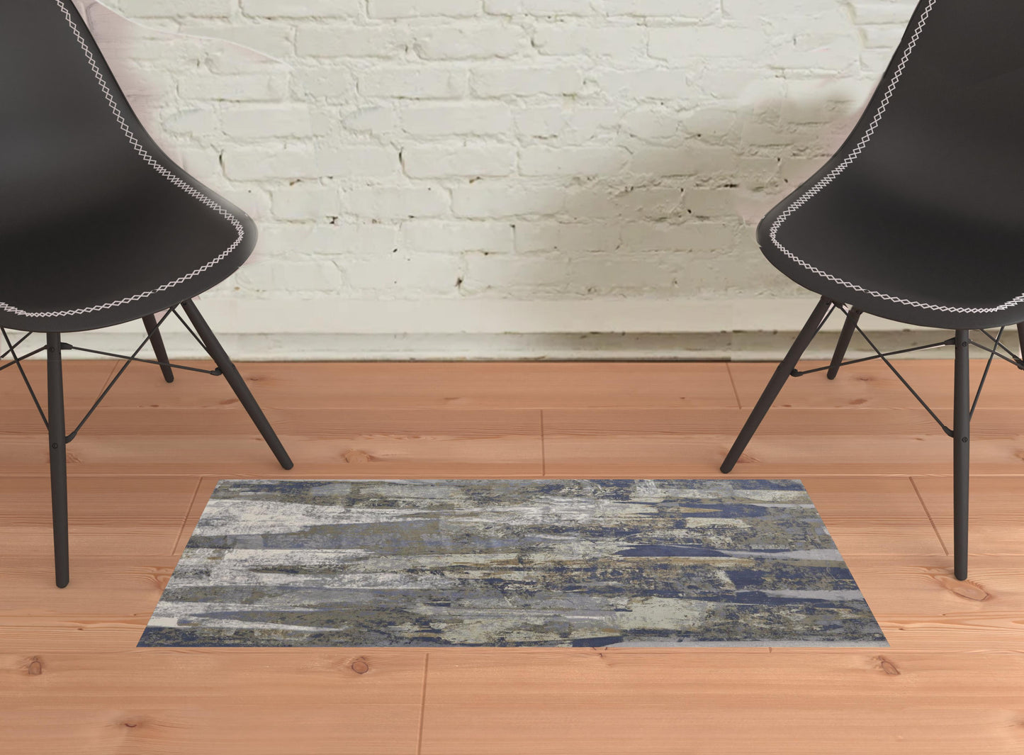 5' X 8' Blue Gray And Tan Abstract Power Loom Distressed Area Rug