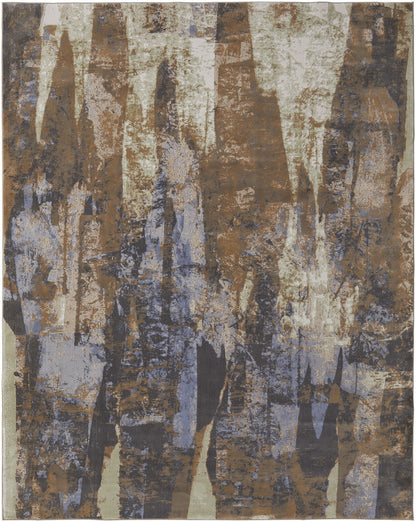 5' X 8' Blue Gray And Tan Abstract Power Loom Distressed Area Rug