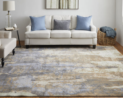 5' X 8' Blue Gray And Tan Abstract Power Loom Distressed Area Rug