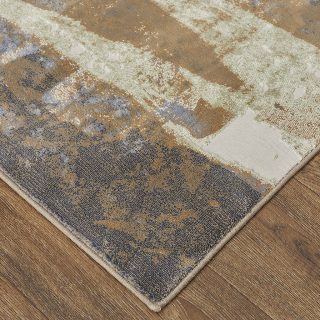 5' X 8' Blue Gray And Tan Abstract Power Loom Distressed Area Rug