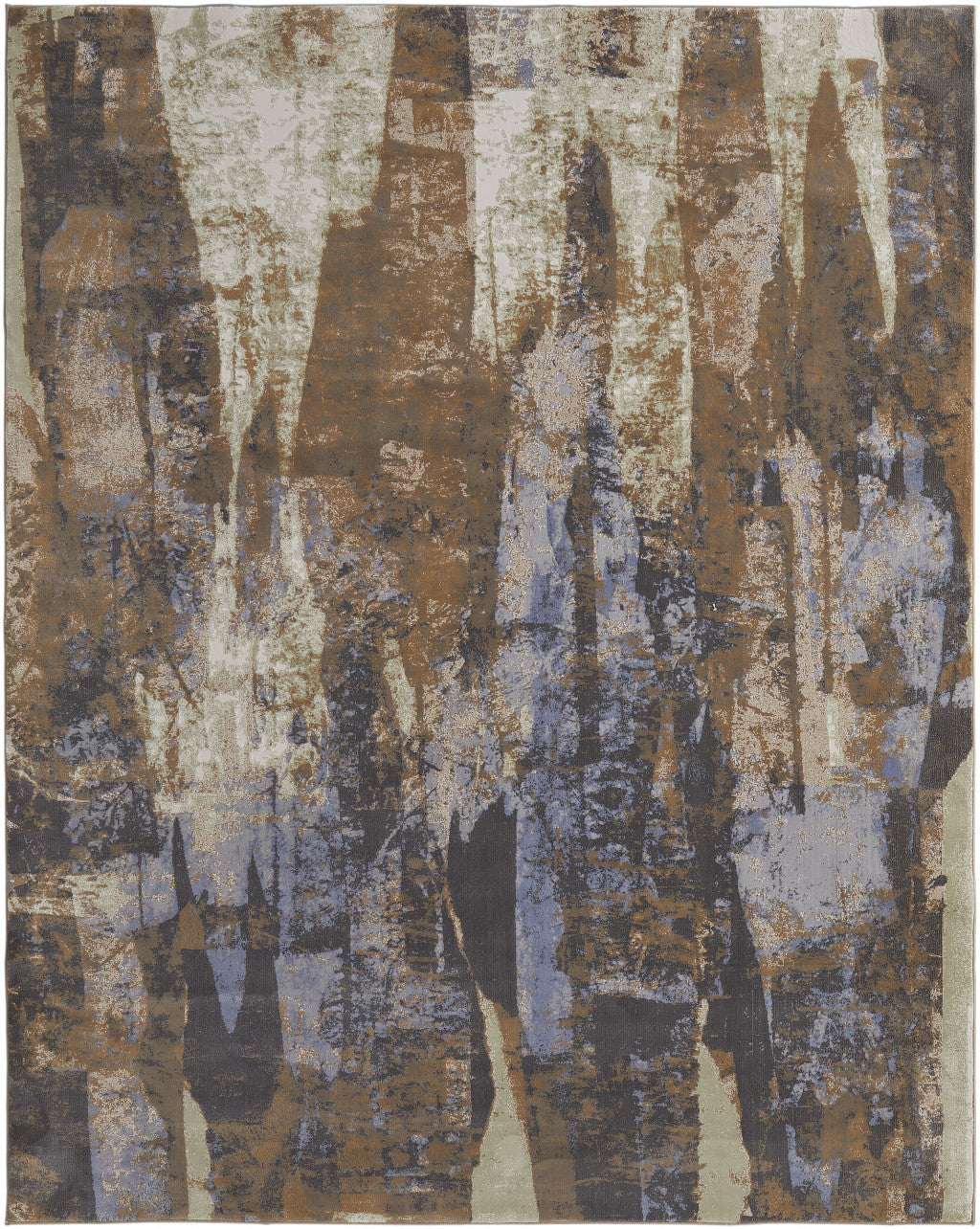 5' X 8' Blue Gray And Tan Abstract Power Loom Distressed Area Rug