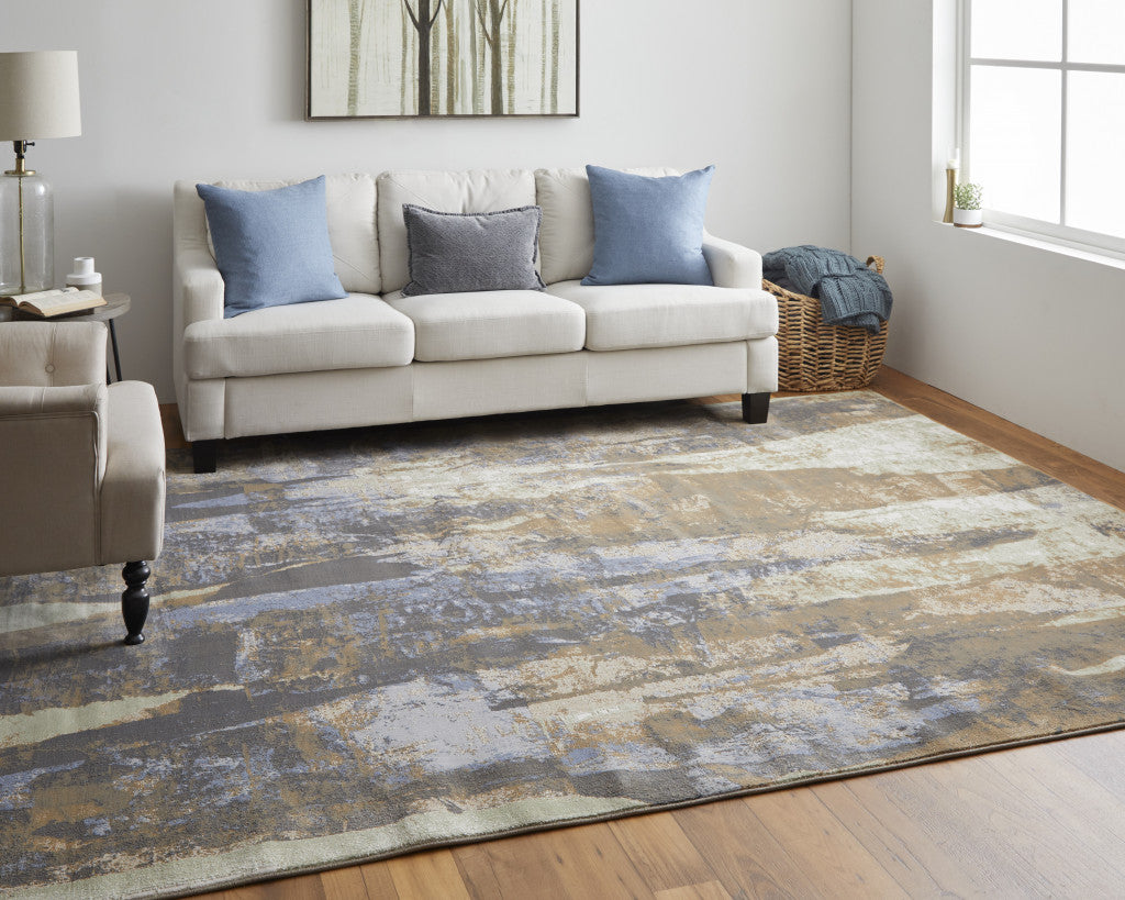 5' X 8' Blue Gray And Tan Abstract Power Loom Distressed Area Rug