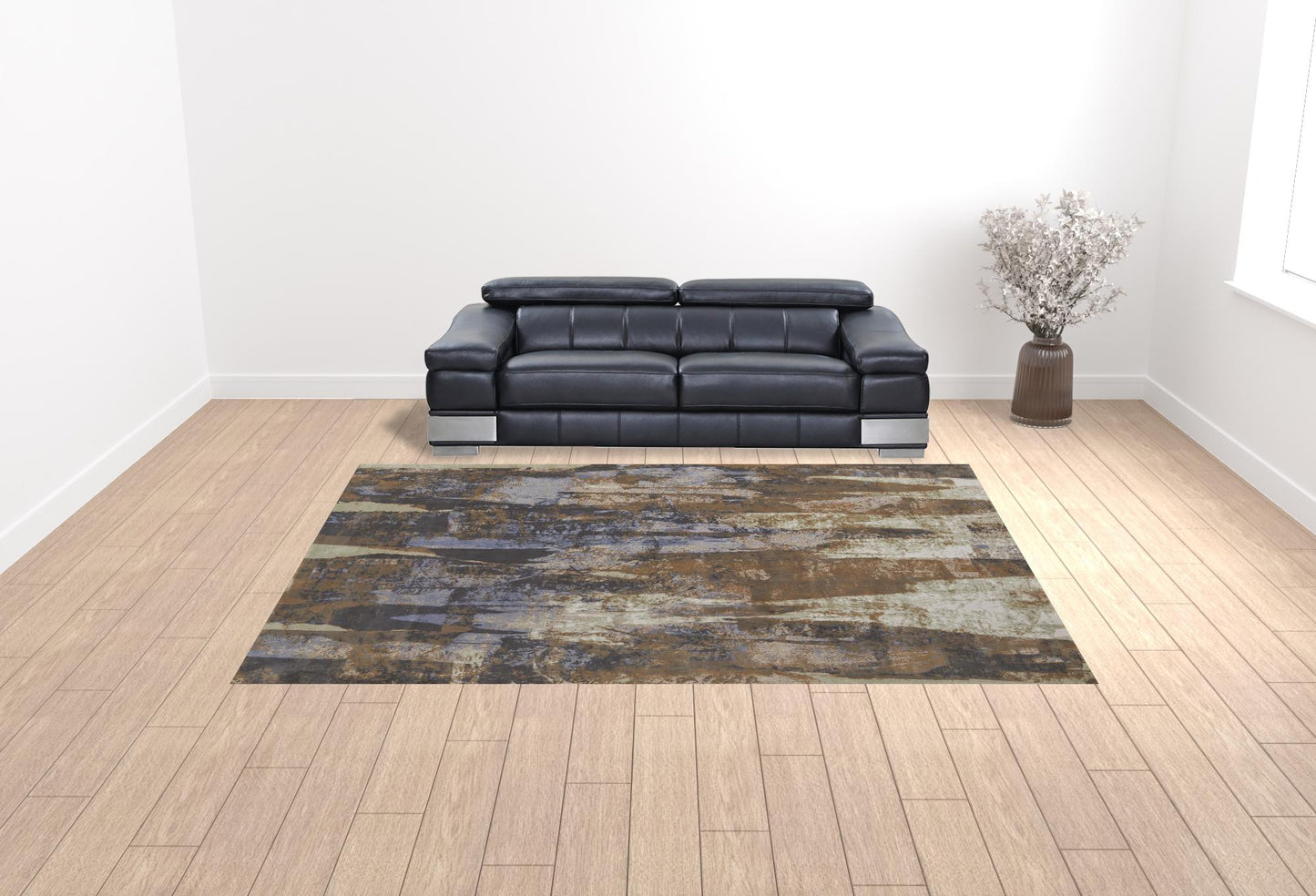 5' X 8' Blue Gray And Tan Abstract Power Loom Distressed Area Rug