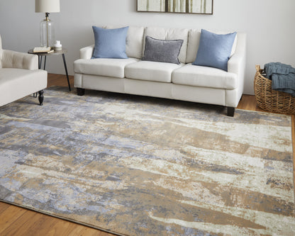 5' X 8' Blue Gray And Tan Abstract Power Loom Distressed Area Rug