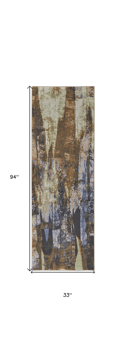 5' X 8' Blue Gray And Tan Abstract Power Loom Distressed Area Rug