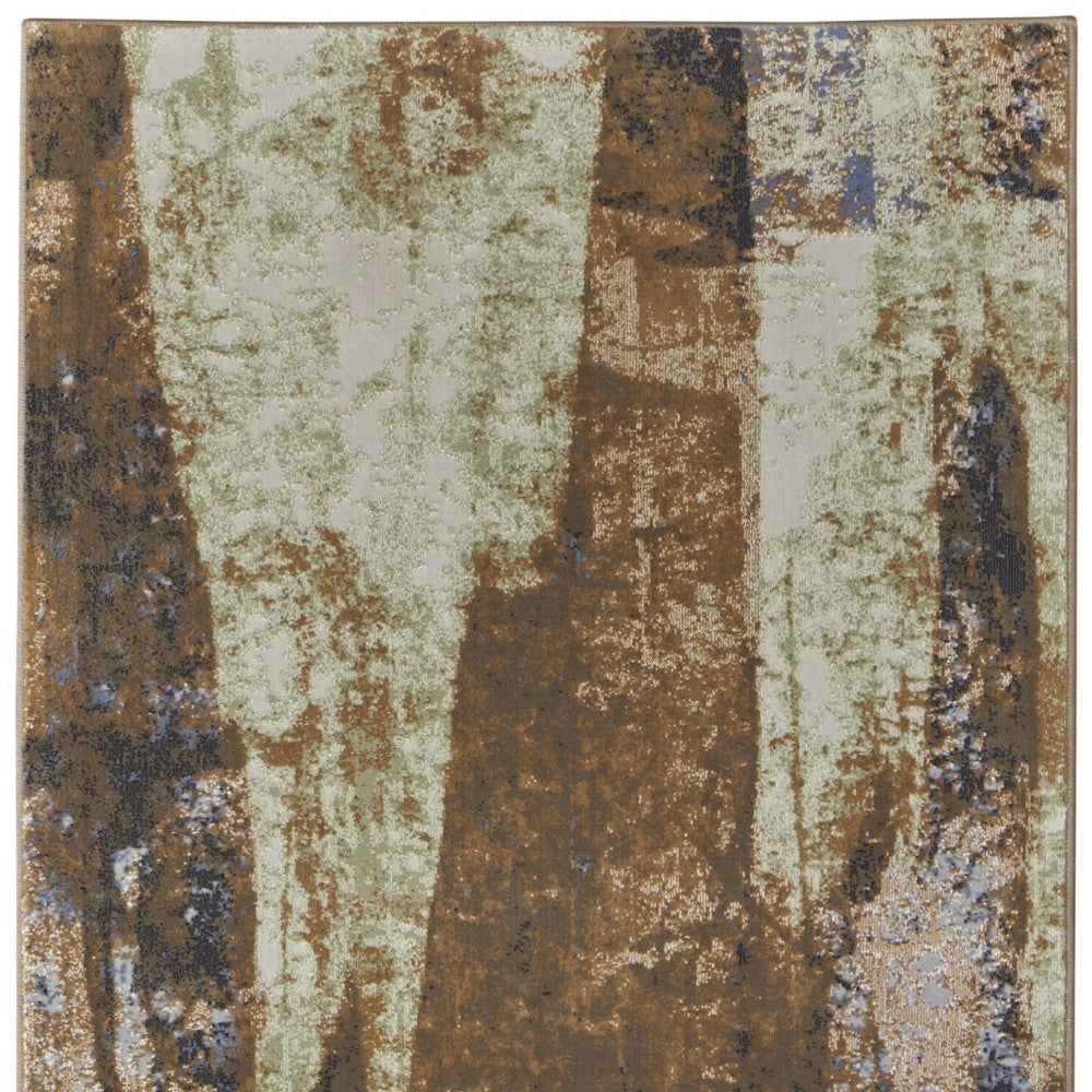 5' X 8' Blue Gray And Tan Abstract Power Loom Distressed Area Rug