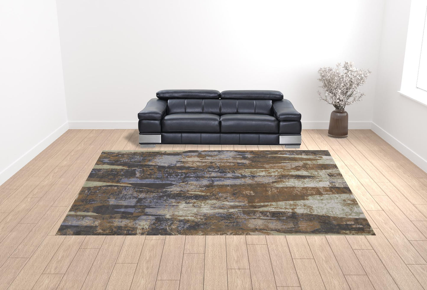 5' X 8' Blue Gray And Tan Abstract Power Loom Distressed Area Rug