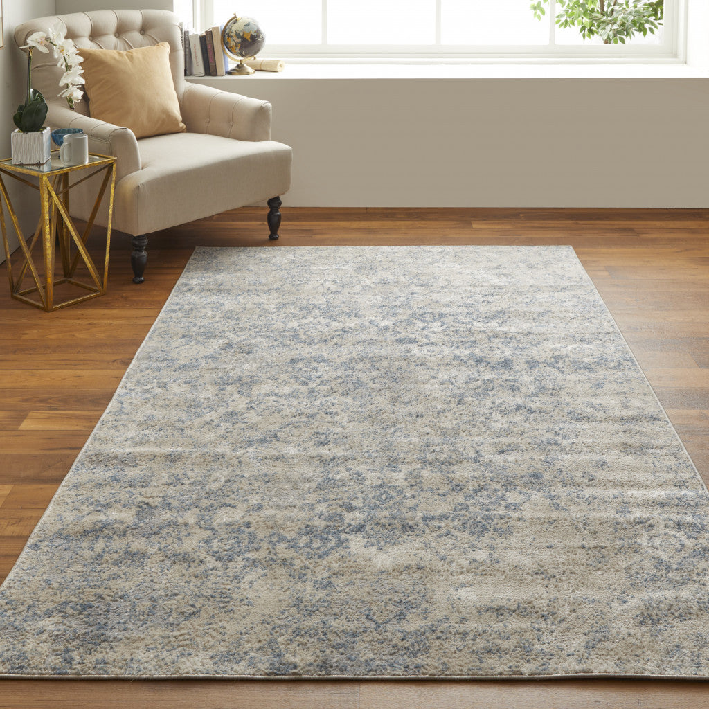 8' X 10' Blue And Ivory Abstract Power Loom Distressed Area Rug