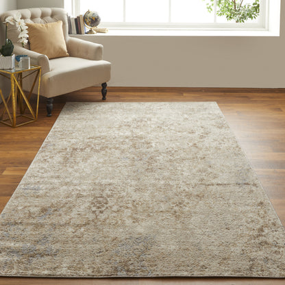 8' X 10' Blue And Ivory Abstract Power Loom Distressed Area Rug