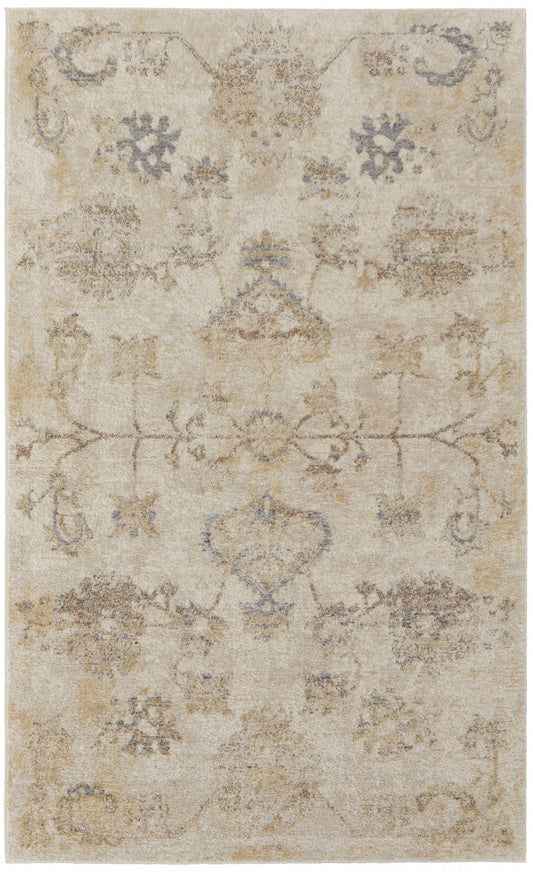 8' X 10' Ivory And Gray Abstract Power Loom Distressed Area Rug