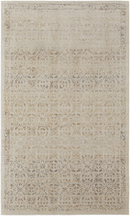 8' X 10' Ivory Tan And Gray Abstract Power Loom Distressed Area Rug